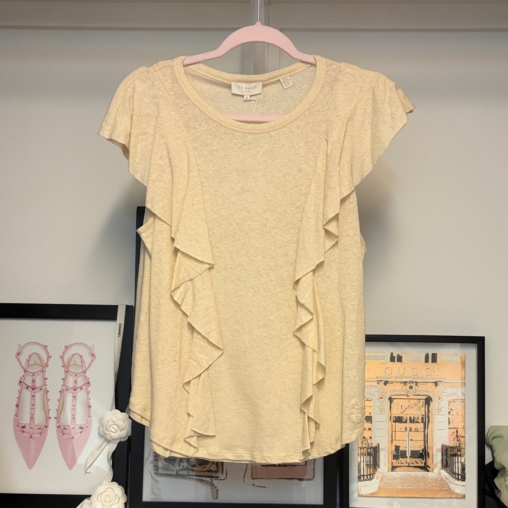 Ted Baker Cream Ruffle Short Sleeve Top